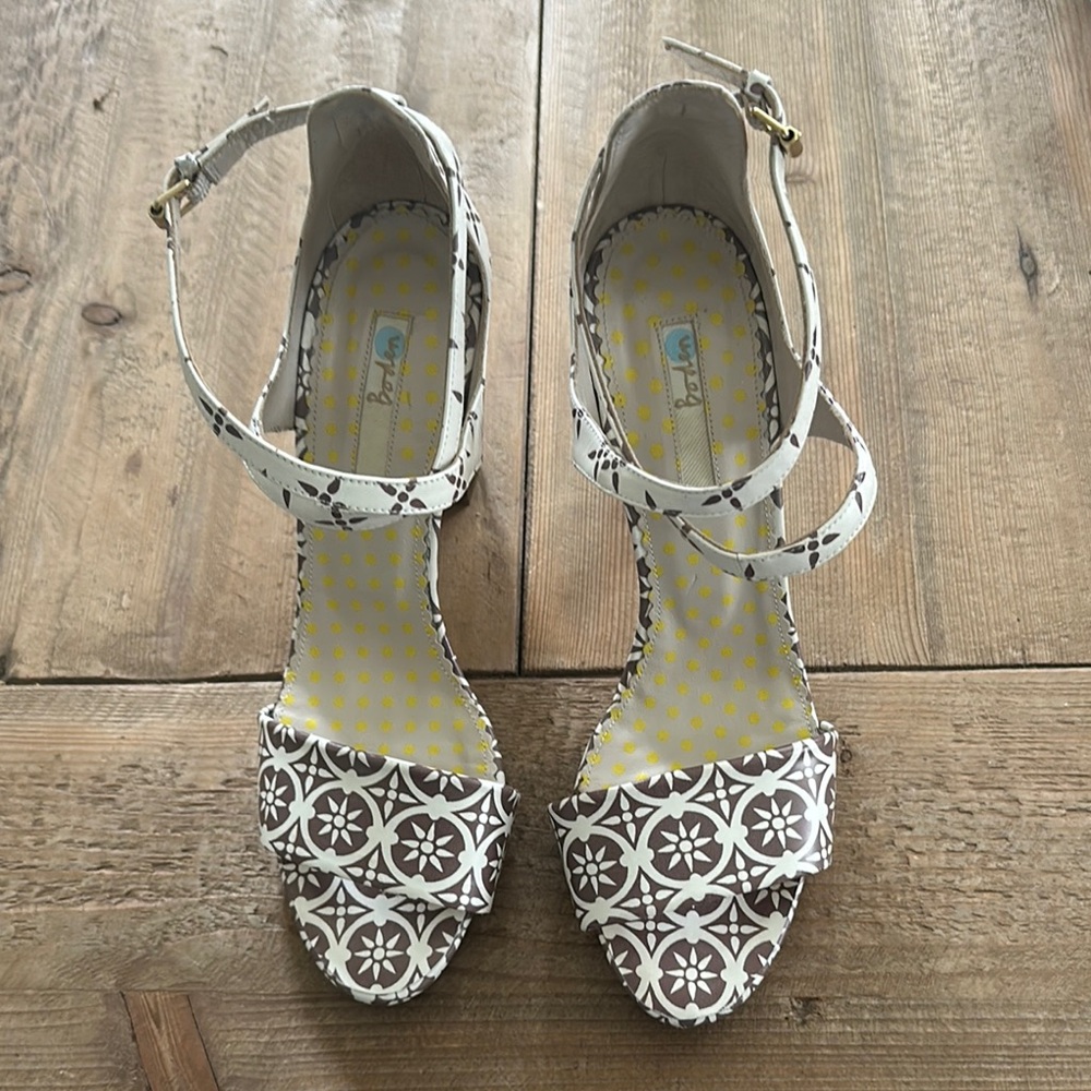 Boden creamy White and Brown Sandals with Ankle Strap